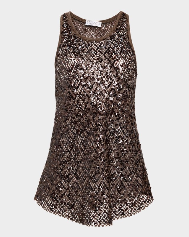 Pailette Net Knit Racerback Tank Top